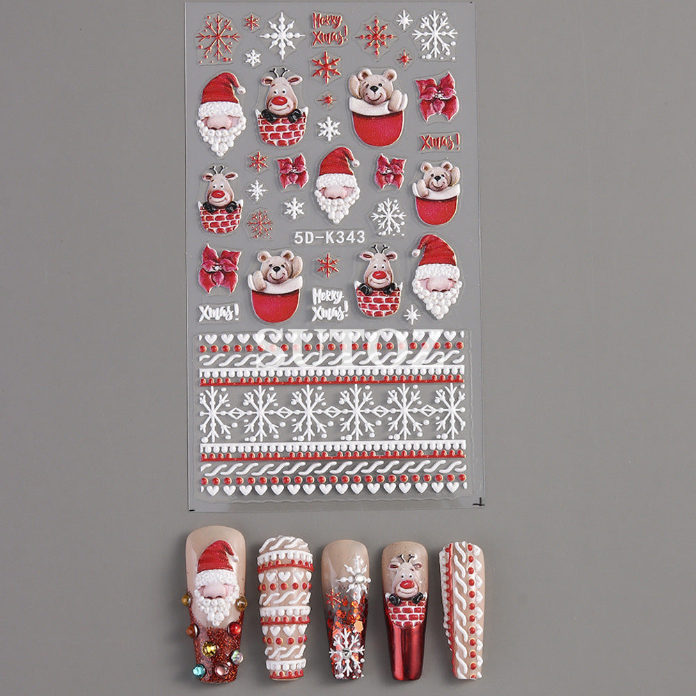 Wholesale 3pcs/pack Snowflake Bear Elk 5D Nail Art Stickers