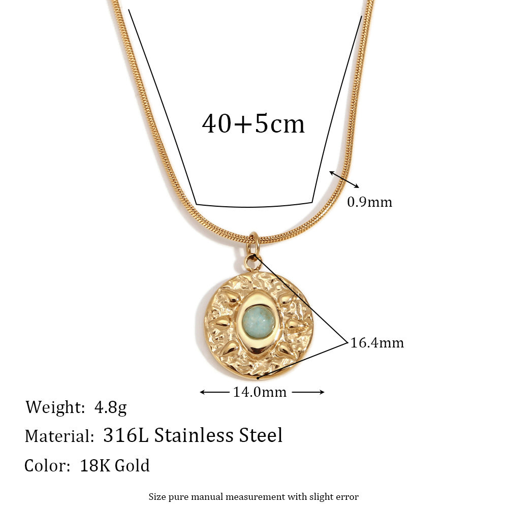Wholesale Golden natural stone eye turquoise Stainless Steel Necklace