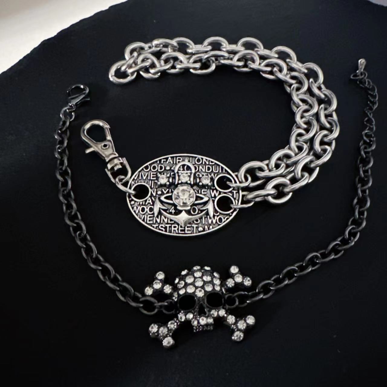 Wholesale Punk Style Distressed Diamond Skull Anchor Bracelet