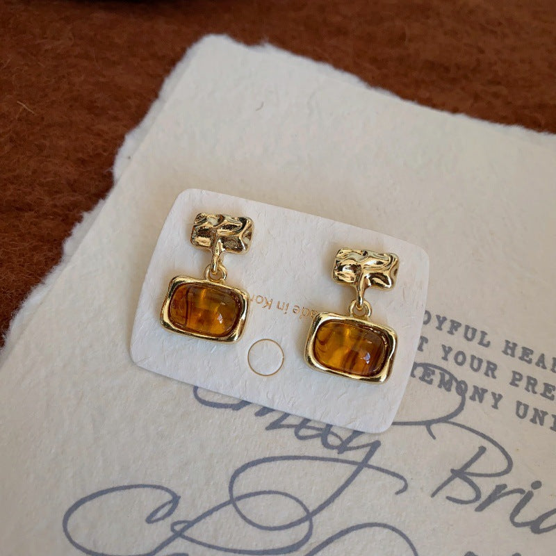 Wholesale Autumn Rich Retro Warm Coffee Color High-end Design Amber Brown Geometric Earrings