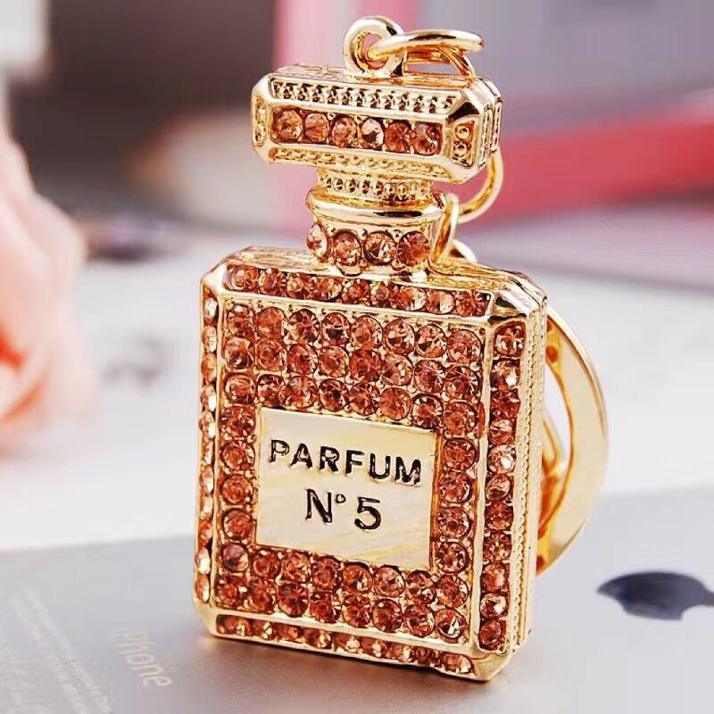 Wholesale Pearl Perfume Bottle Bow Rhinestone Keychain Bag Charm Chic Fashion Accessory Boutique Gift