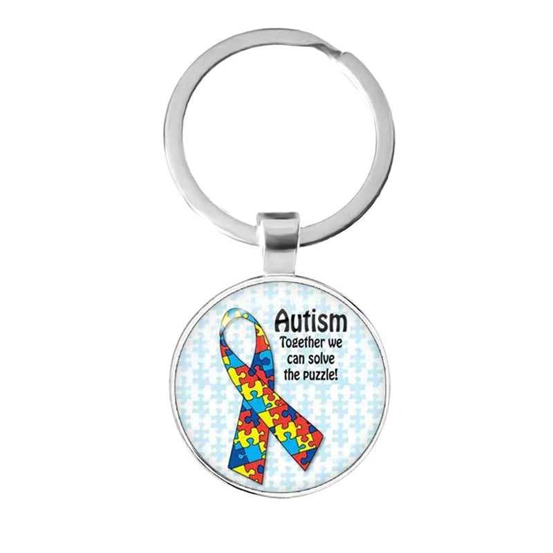 Wholesale Alloy Autism Ribbon Love Keychain