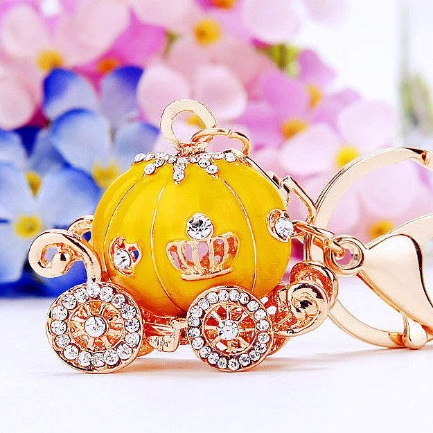 Wholesale Metal Keychain Rhinestone Princess Carriage Car Key Accessory Gift For Women