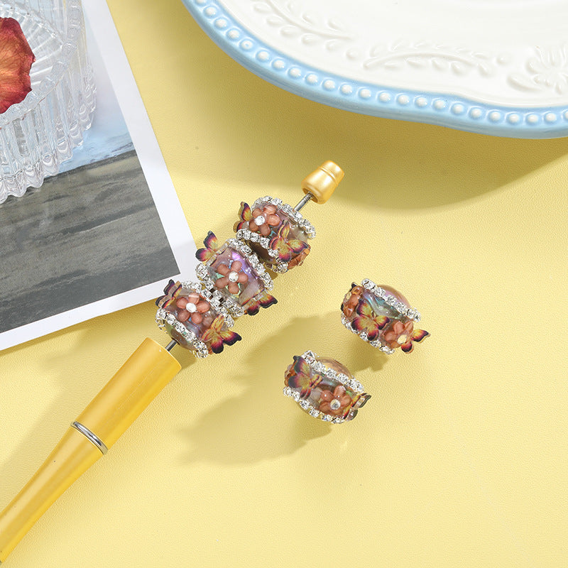 Wholesale 10pcs Rhinestone Butterfly Beaded Straight Hole DIY Acrylic Beads