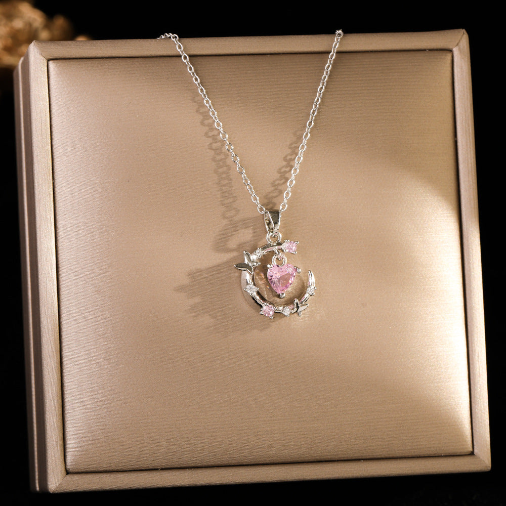Wholesale Silver titanium steel necklace with powder zirconium inlay