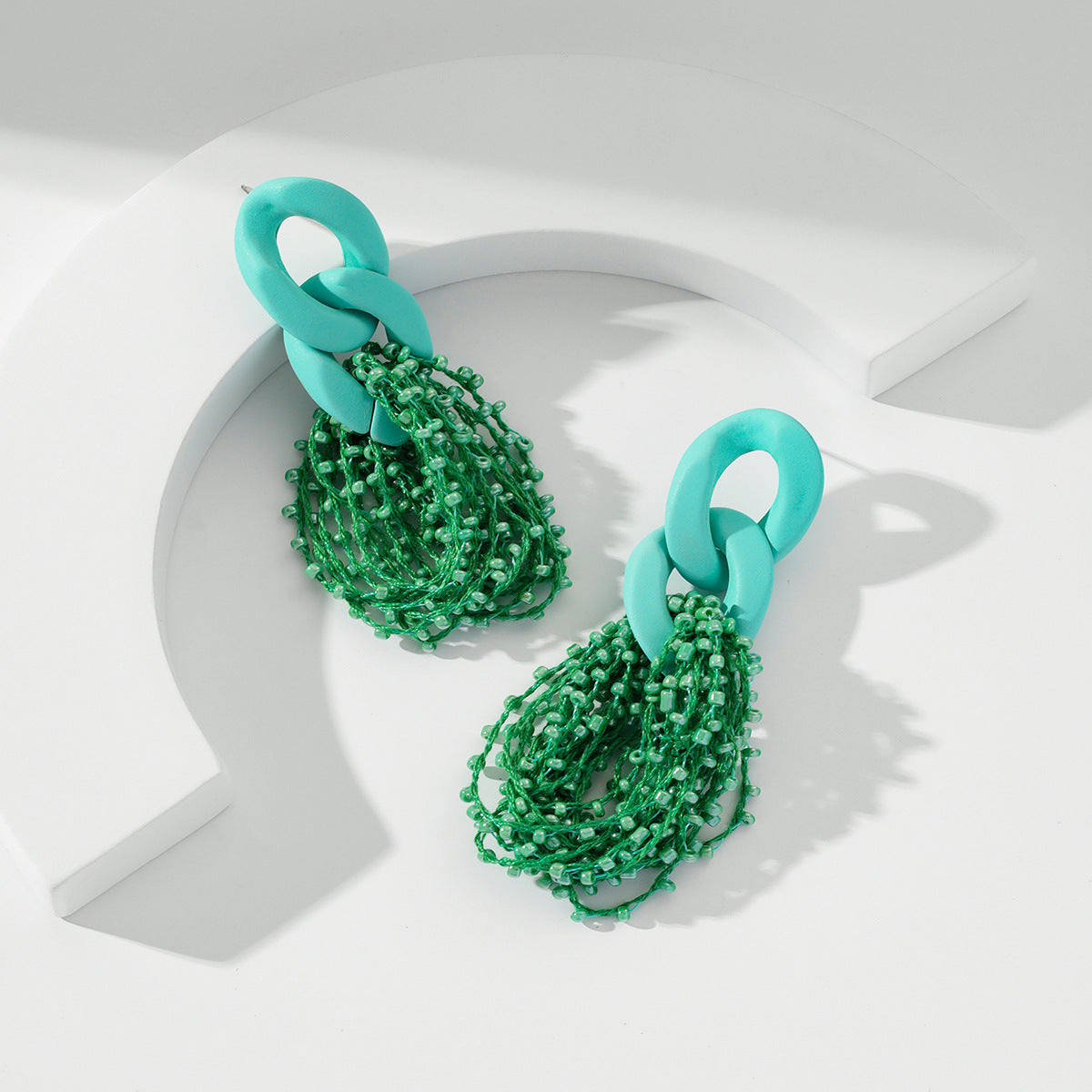 Wholesale Long Rice Bead Tassel Acrylic Earrings