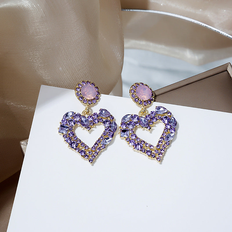 Pendientes de corazón de diamantes de cristal súper brillante al por mayor