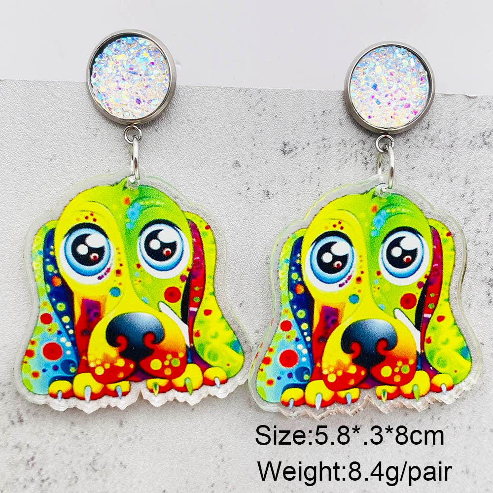 Wholesale Cartoon Animal Earrings Dragonfly Red Dog Elephant Reading Acrylic Earrings