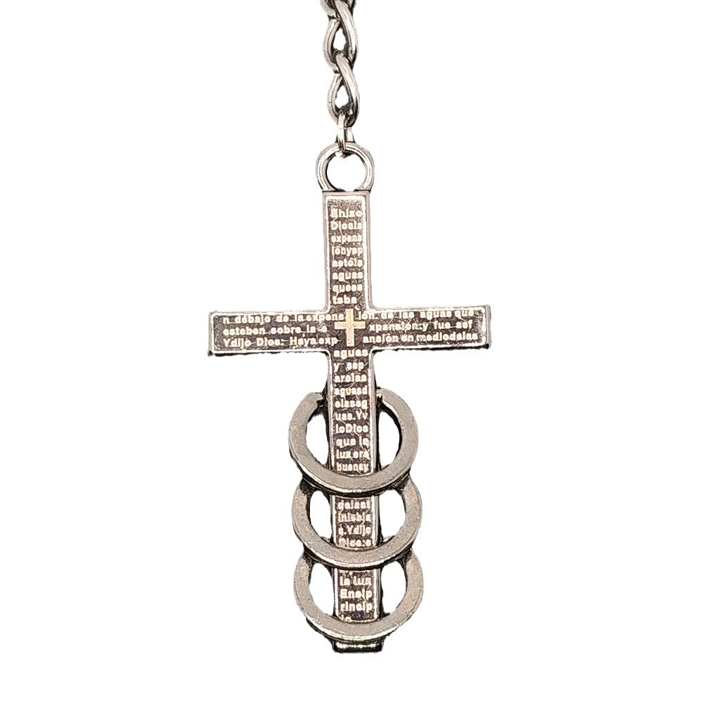 Wholesale Three Ring Laser Engraving Cross Alloy Keychain