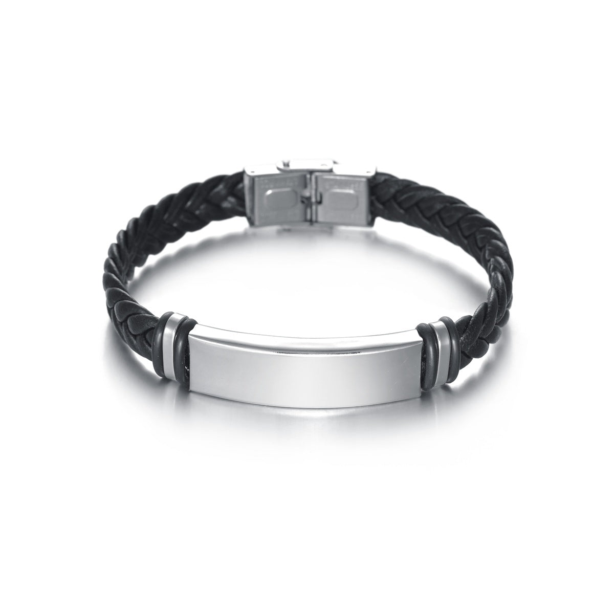 Wholesale Braided Leather Stainless Steel Bracelet with LOGO Engraved