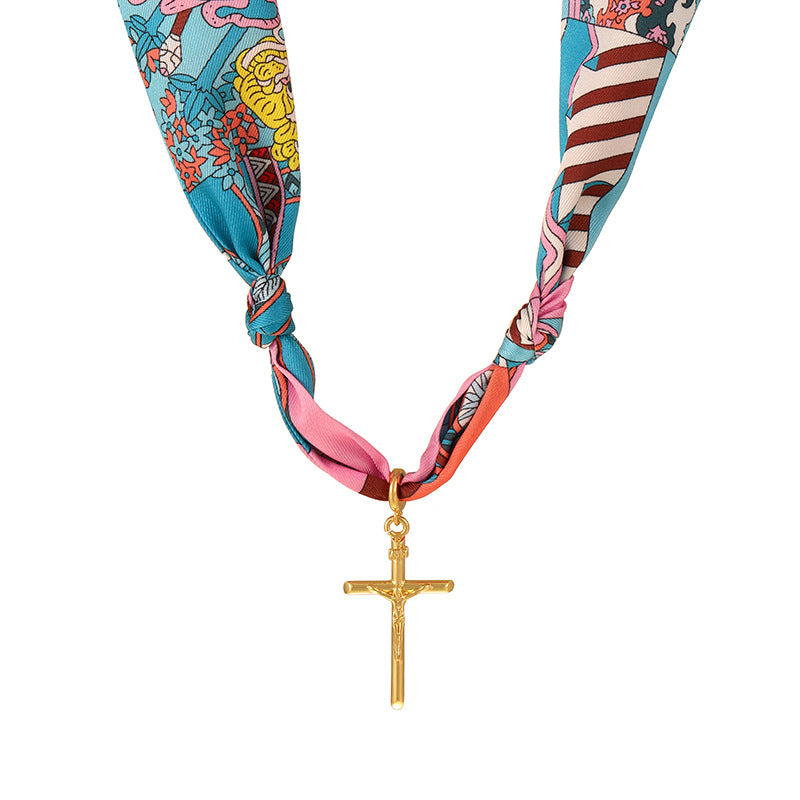 Wholesale Colorfulful Silk  Knotted Cross Religious Titanium Steel  Necklace