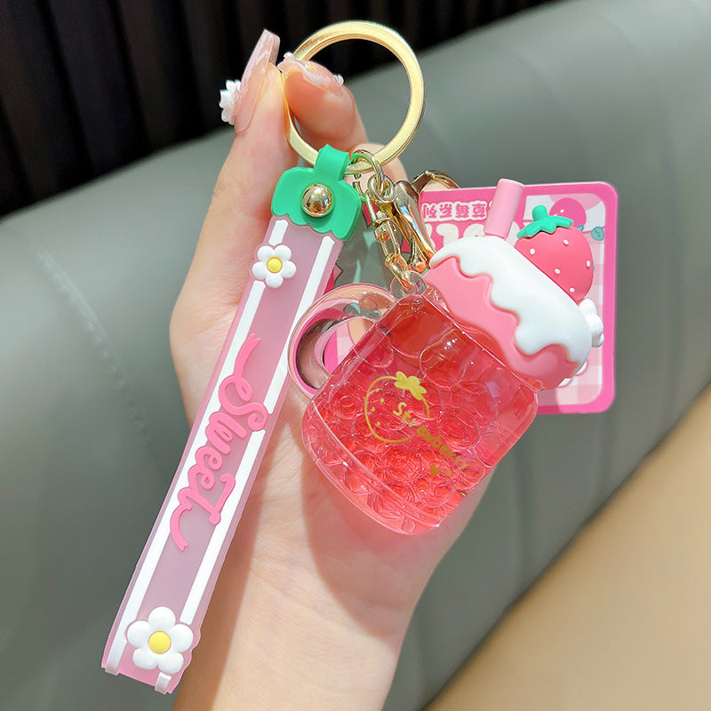 Wholesale Acrylic Strawberry Cream Fruit Jar Oil Keychain