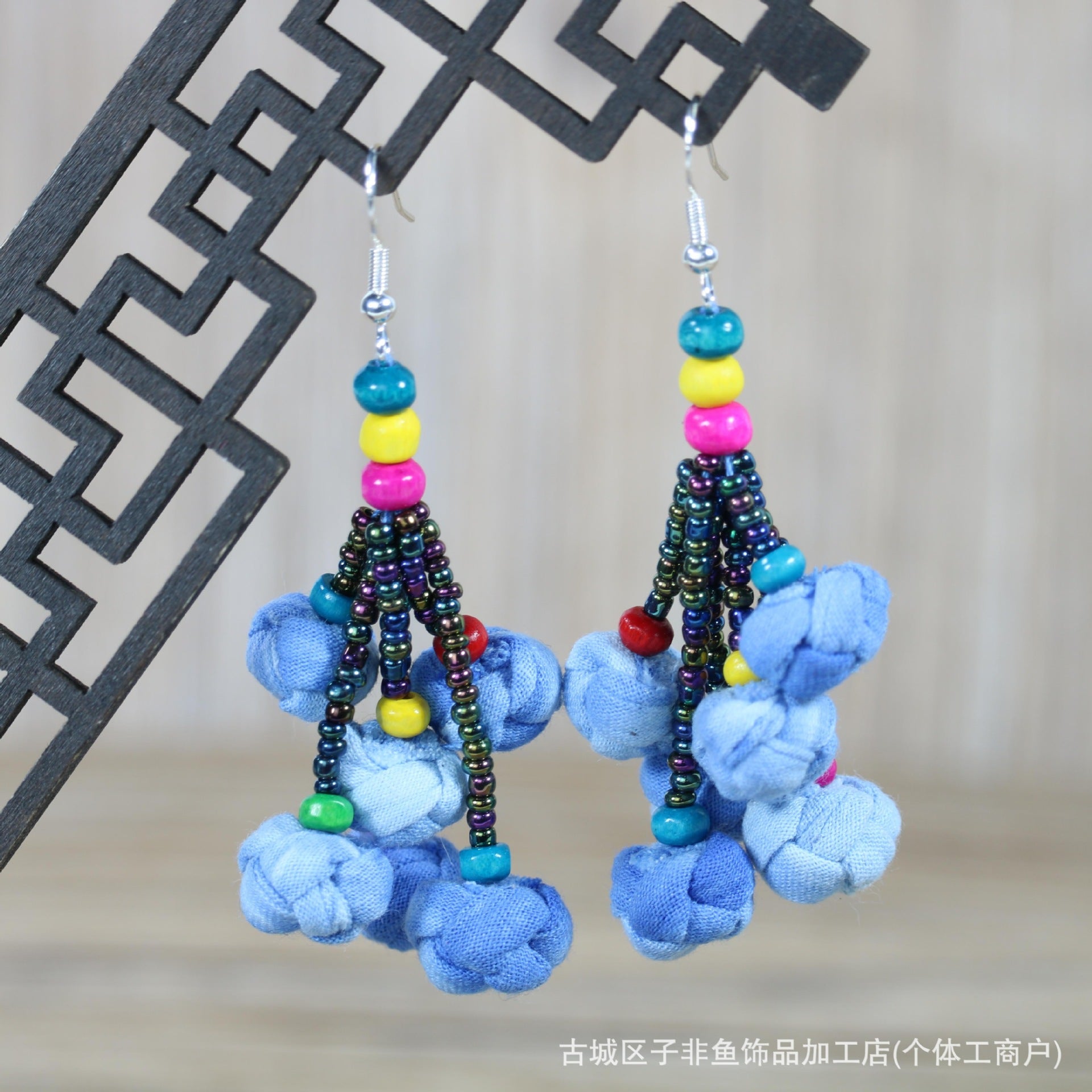 Wholesale Ethnic Style Tie-Dye Style Blue-Dyed Fabric Handmade Earrings