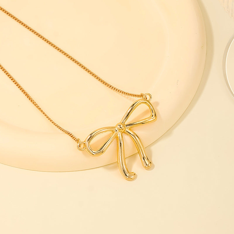 Wholesale sweet metal diamond bow necklace
