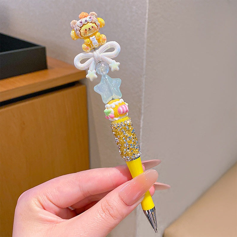 Wholesale Children' s Cartoon Flash Diamond Bow Rotary Writing Pen Black OLY Exclusive