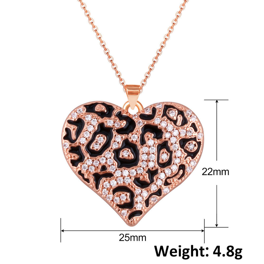 Wholesale Leopard Print Heart Pendant Necklace Gold Plated Copper Chic Jewelry Accessory For Gift And Boutique Resale