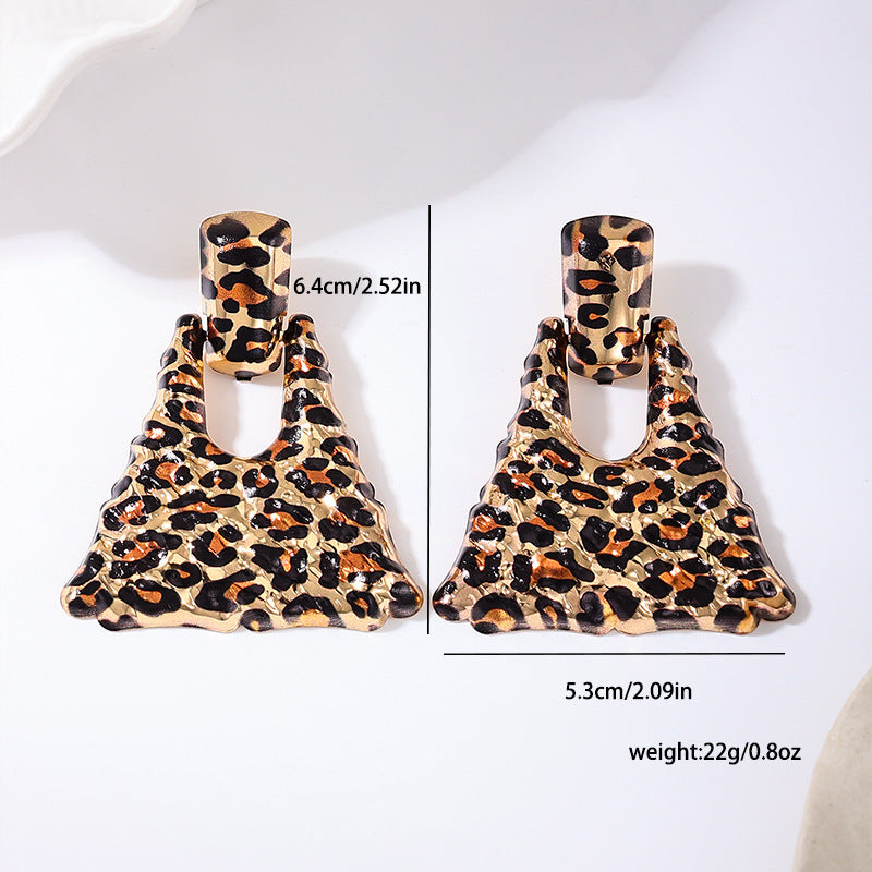 Wholesale 1 Pair of Fashionable and Exaggerated Metal Geometric Leopard Print Quadrilateral Large Earrings
