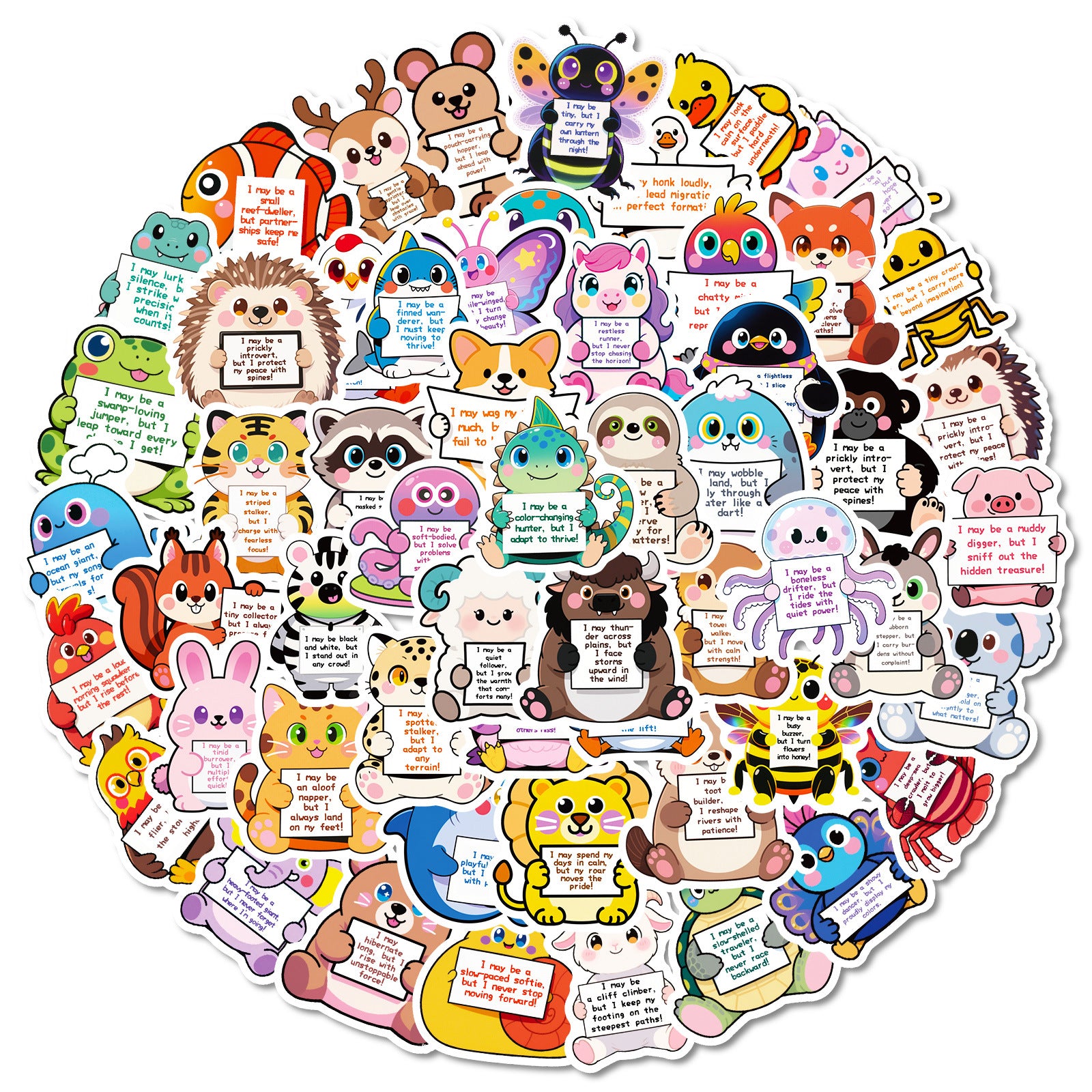 Wholesale 56PCS/ PACK Cartoon Animal Motivational Text Stickers
