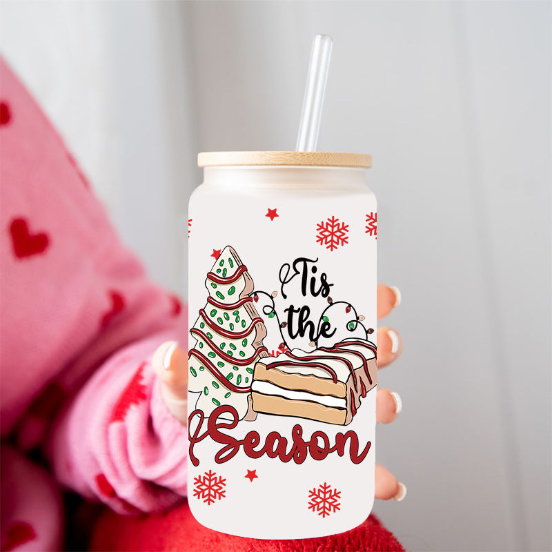 Wholesale Pink series Christmas tree 16oz Cup UV DTF Wraps