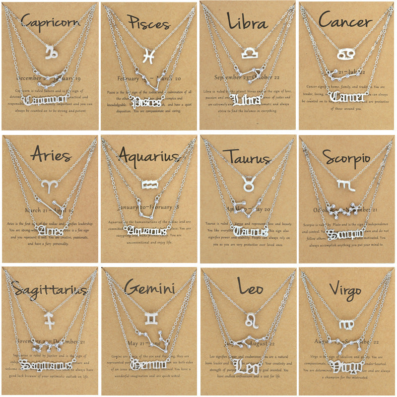 Wholesale Multi-layered Twelve Zodiac Signs Stainless Steel Necklace Set