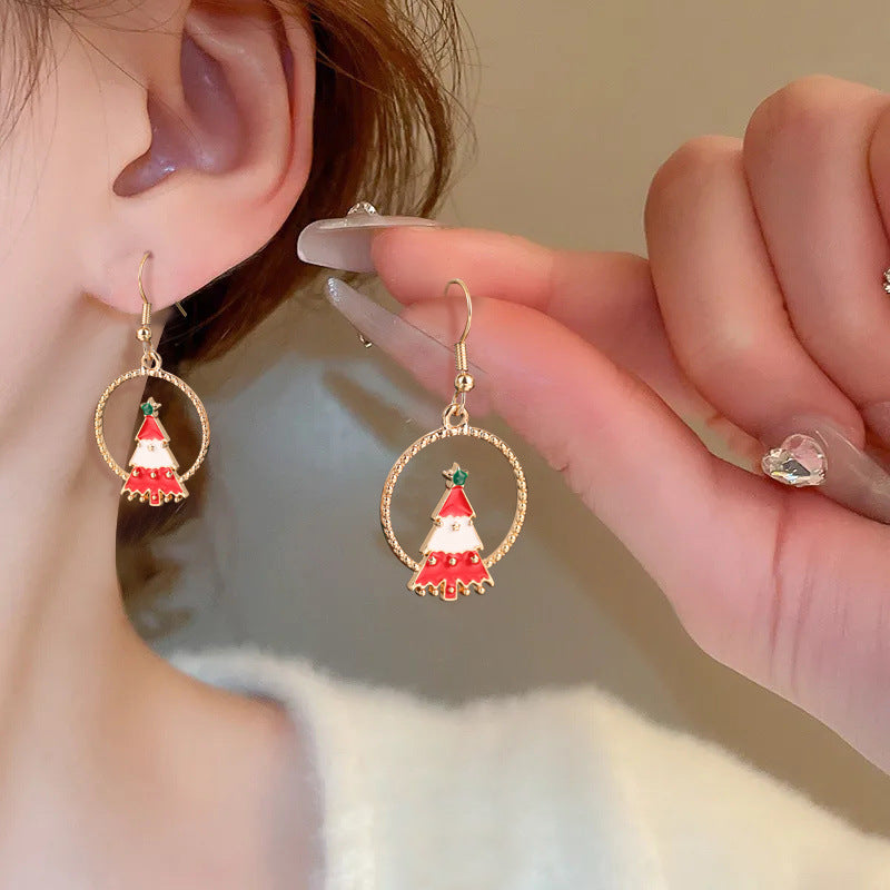 Wholesale Red and Green  Snowman Christmas Hat Earrings