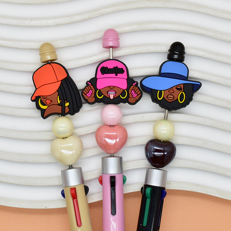 Wholesale Random 100pcs Black Girl Beaded PVC Soft Rubber Beads Focal Beads