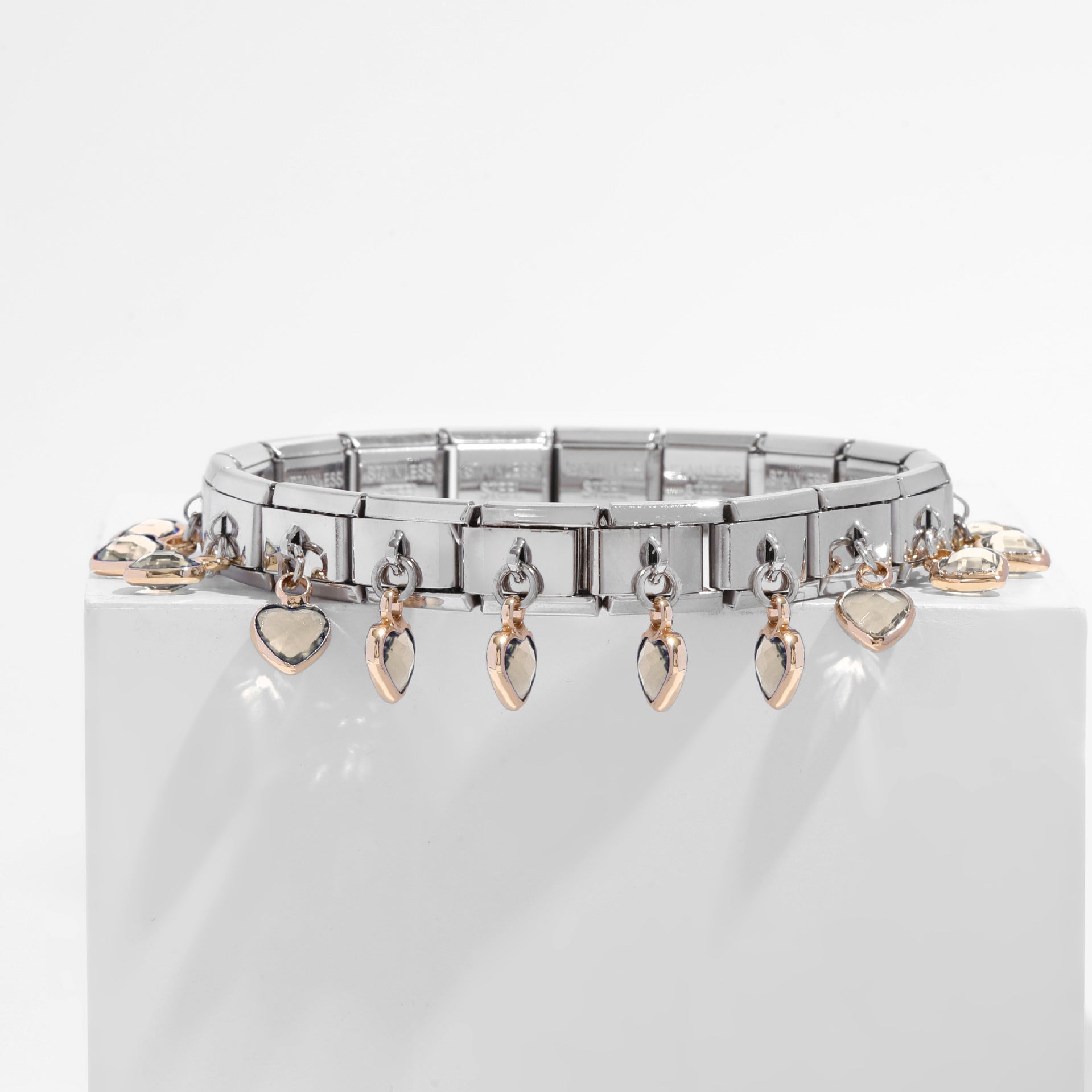 Wholesale DIY 9mm Module Bracelet Love Double Heart Gemstone Series Stainless Steel Splicing Jewelry Single Piece