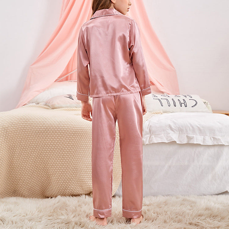 Wholesale Simulation Silk Solid Color Long Sleeved Children's Pajama Sets