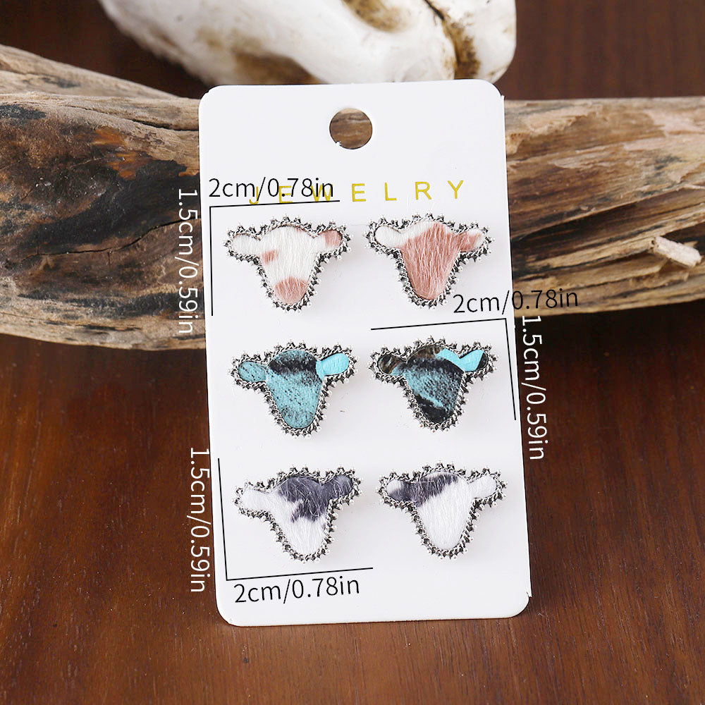 Wholesale Western Bullhead Cow Pattern Metal Earring Set