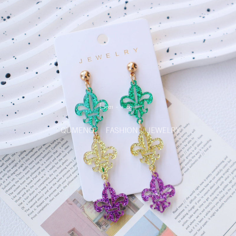 Wholesale Carnival acrylic gold green purple mask party holiday earrings