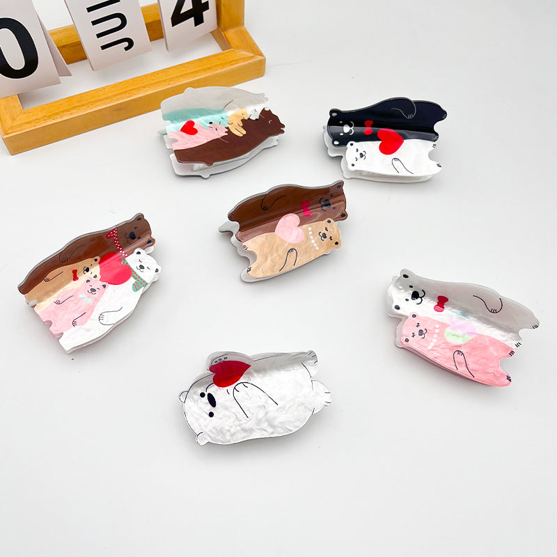 Wholesale New Valentine's Day Acrylic Grab Clip Love Bear Romantic Tonal Cute Girl's Hair Shark Clip