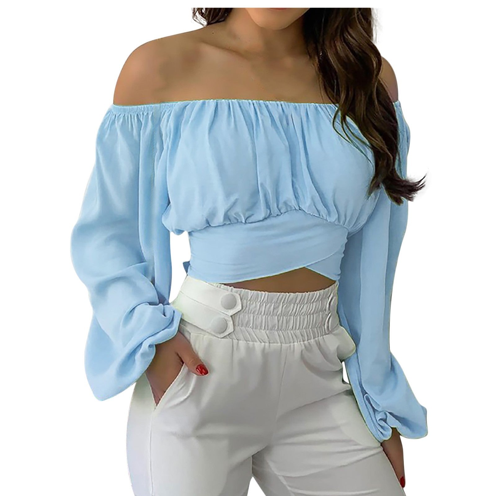 Wholesale Off-the-shoulder Cross-Strap Long-Sleeved Top