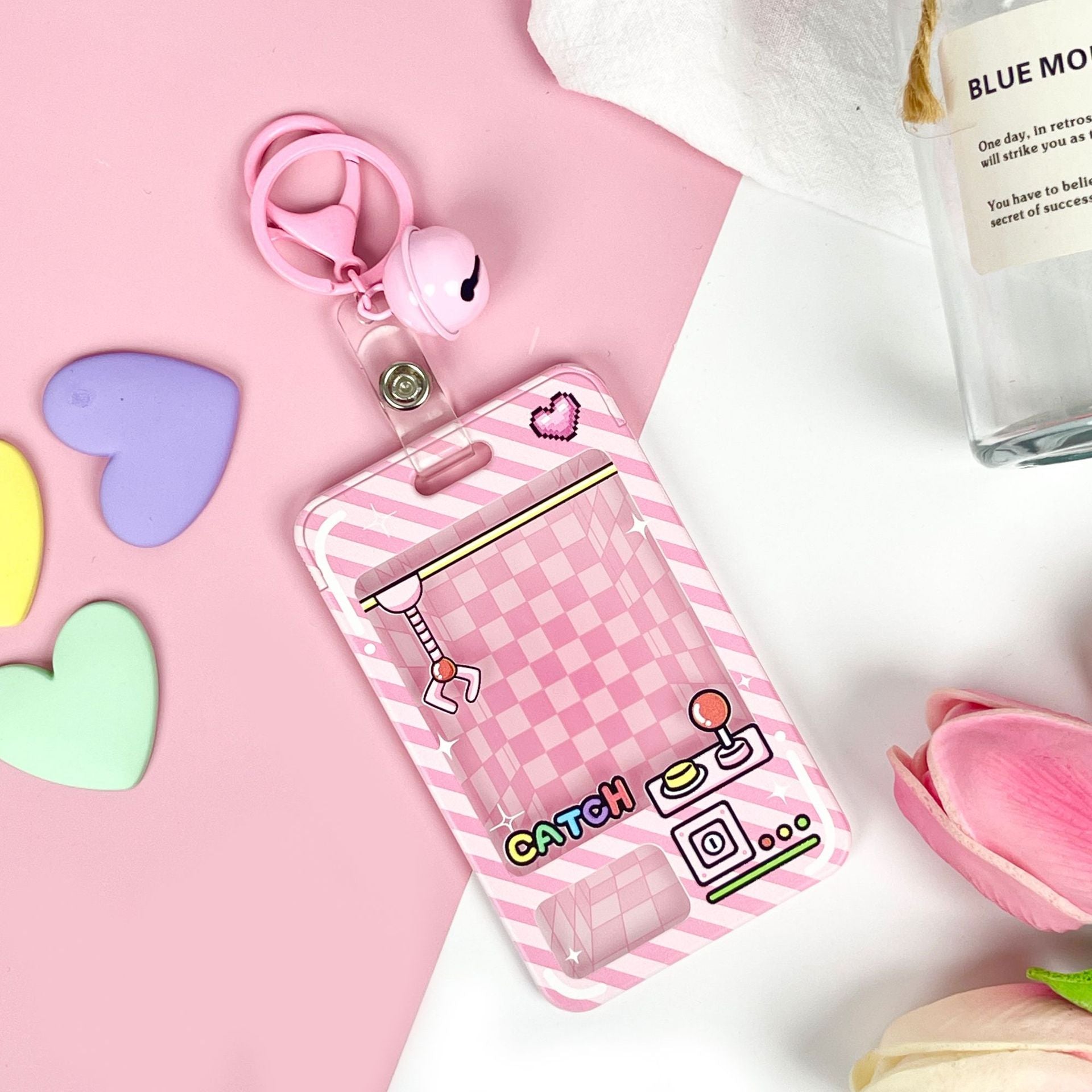 Wholesale latch type transparent card holder cartoon ID holder embossed bus card protective cover key chain