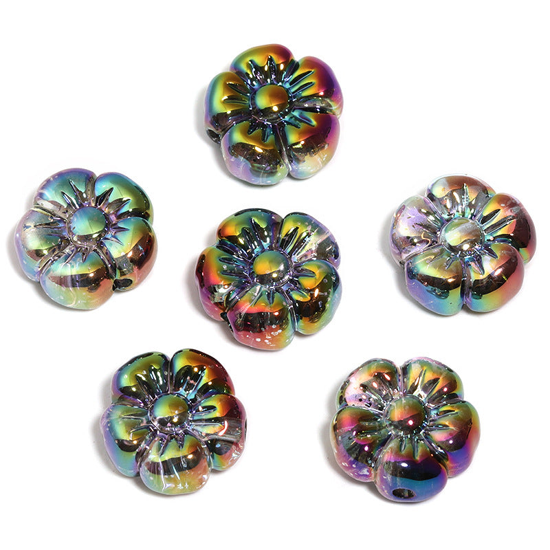 Wholesale 100pcs Translucent sequin five-petal flower UV-plated acrylic flower beads