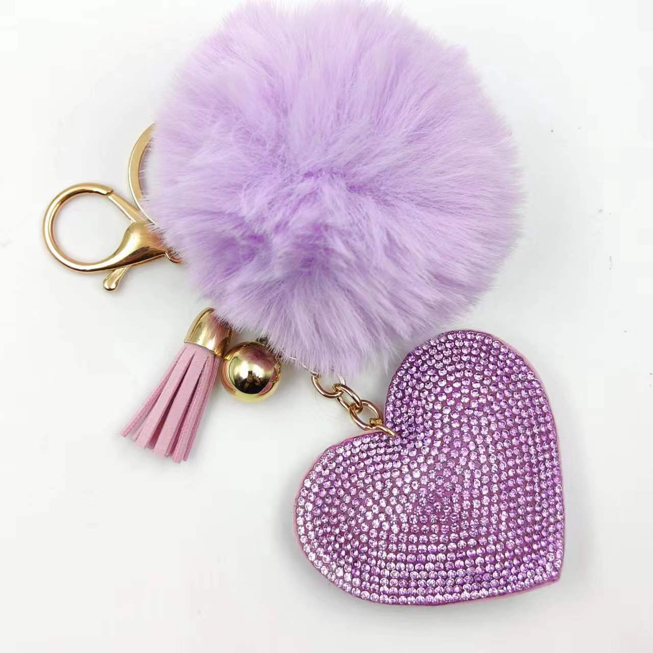 Wholesale explosions hot drilling love key chain bag pendant fur ball accessories car pendant