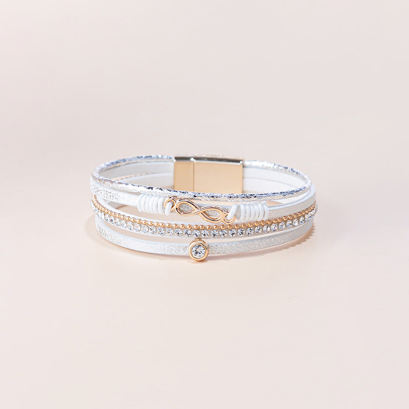 Wholesale Punk style magnetic buckle multi-layer wristband Layered Bracelet Set