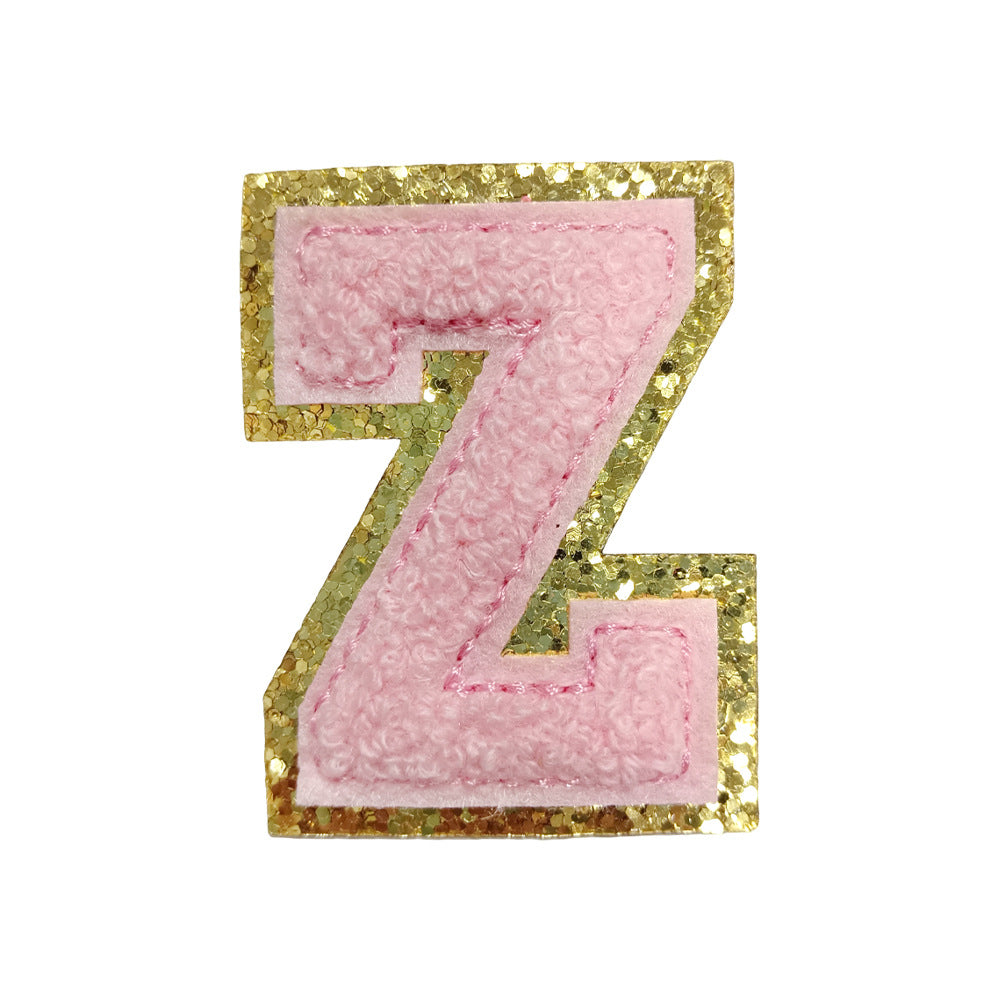 Wholesale Towel Embroidered Self Adhesive Letter Patches A Z Gold Glitter Double Layer Chic DIY Coat Accessory
