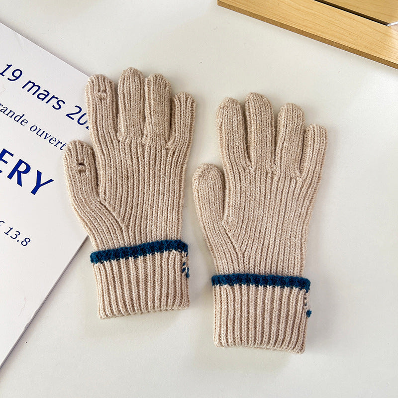 Wholesale Contrasting Edge Knitted Fingerless Touch Screen Gloves