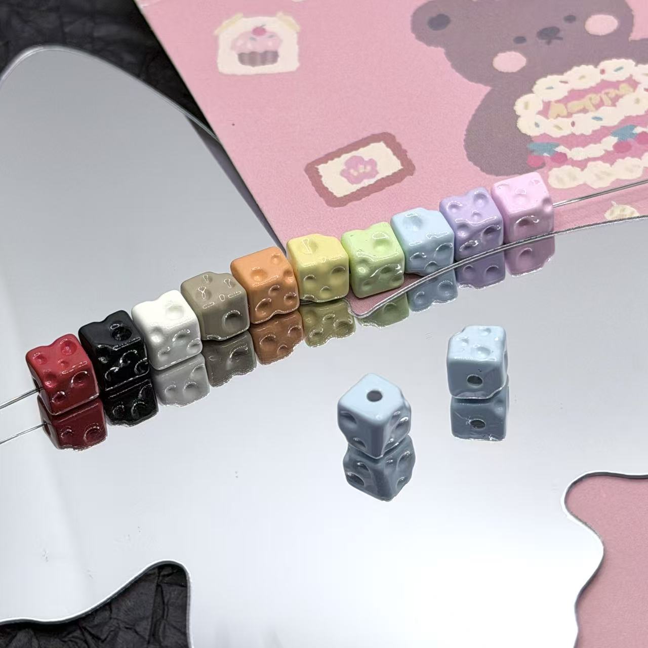 Wholesale 10pcs Alloy Cheese Block Square Colorful Alloy Beads Accessories DIY Accessories