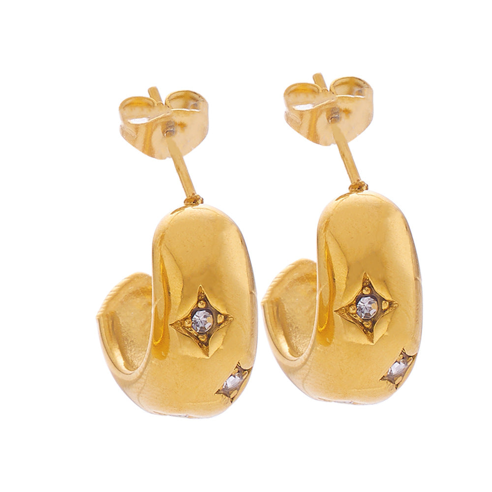 Wholesale Retro Twisted Circle Diamond Braided Wheat Ear C-Shaped Large Arc Gold Earrings