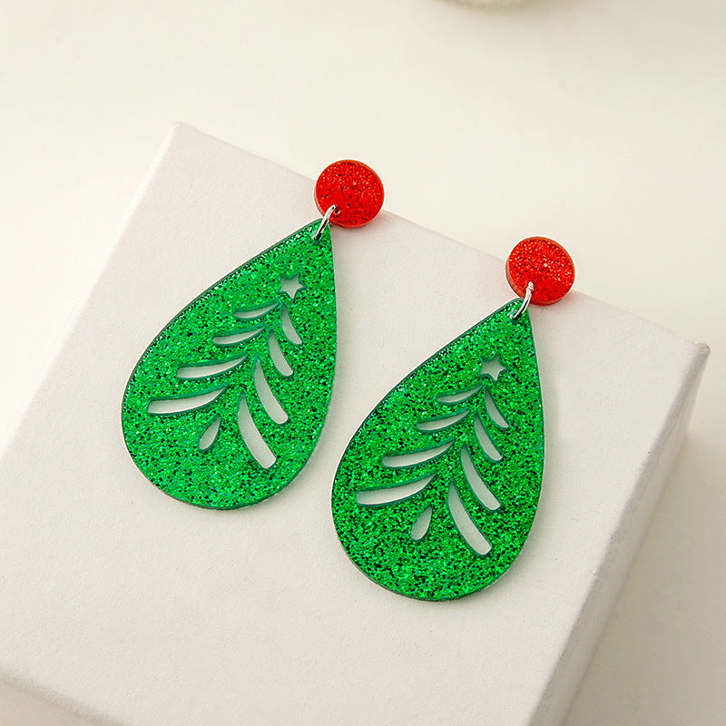 Wholesale Leaves Hollow Christmas Tree Sequin Drop Earrings Niche Round  Acrylic Earrings