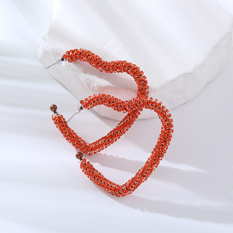 Wholesale Fashion Open Heart Shaped Earrings with Diamonds