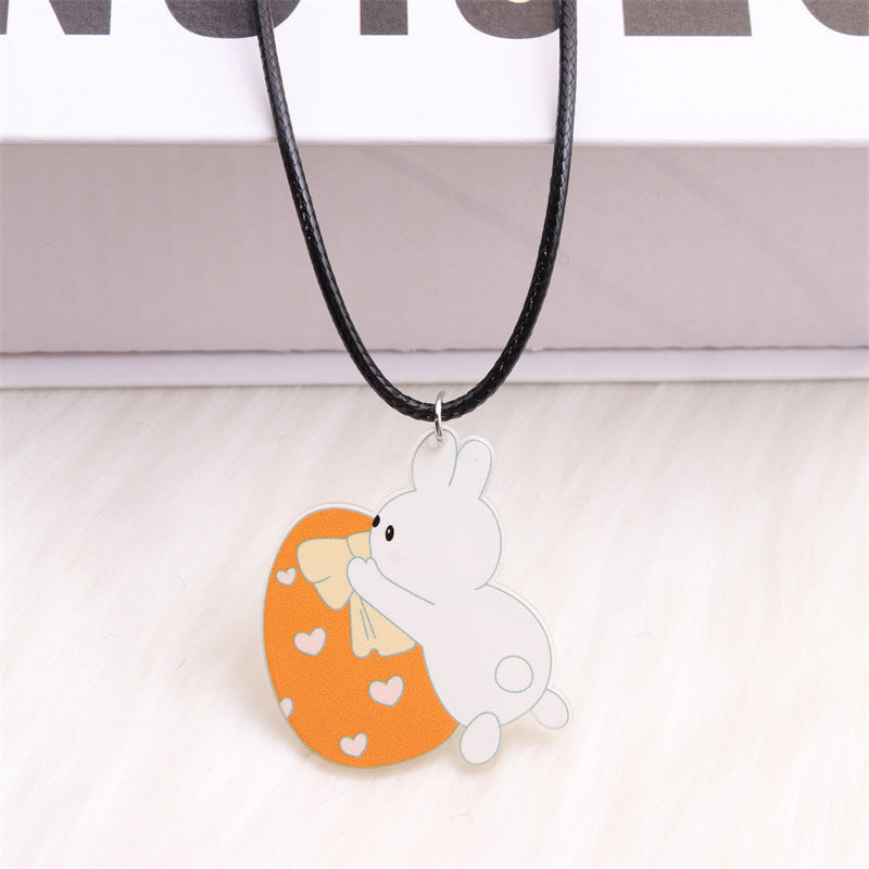 Wholesale Easter White Rabbit Basket Chick Acrylic Necklace