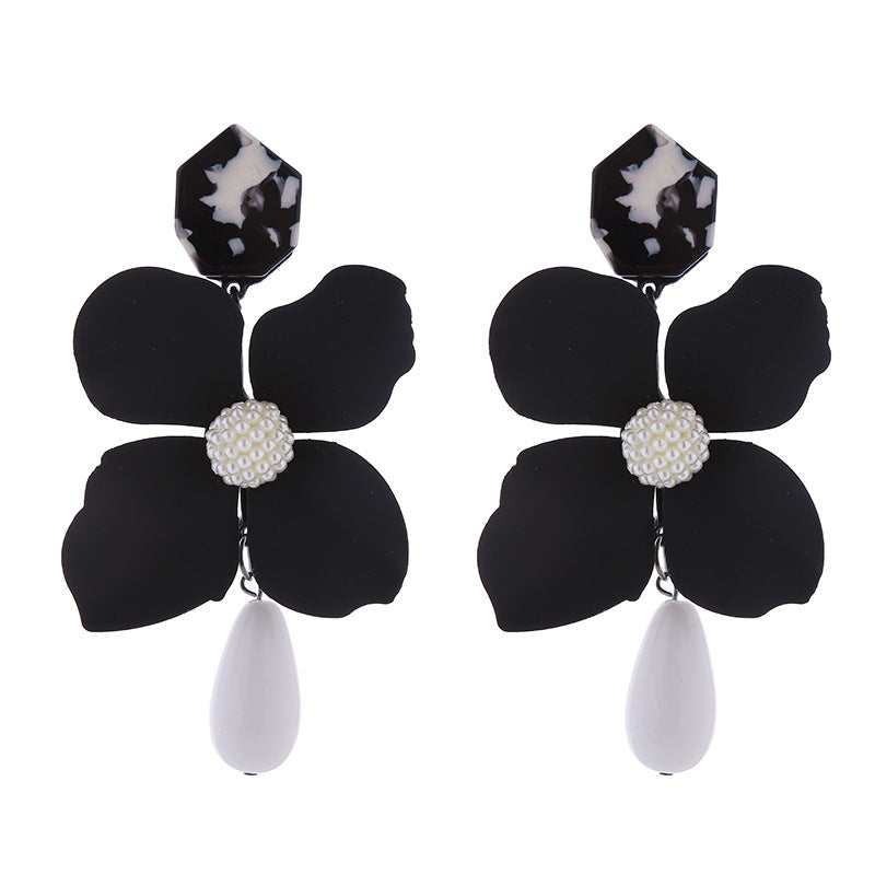 Wholesale Multi-layer Flower Alloy Paint Drop-shaped Pearl Earrings