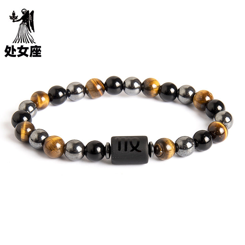 Wholesale Twelve Constellation Natural Tiger Eye Stone Handmade Bead Bracelet