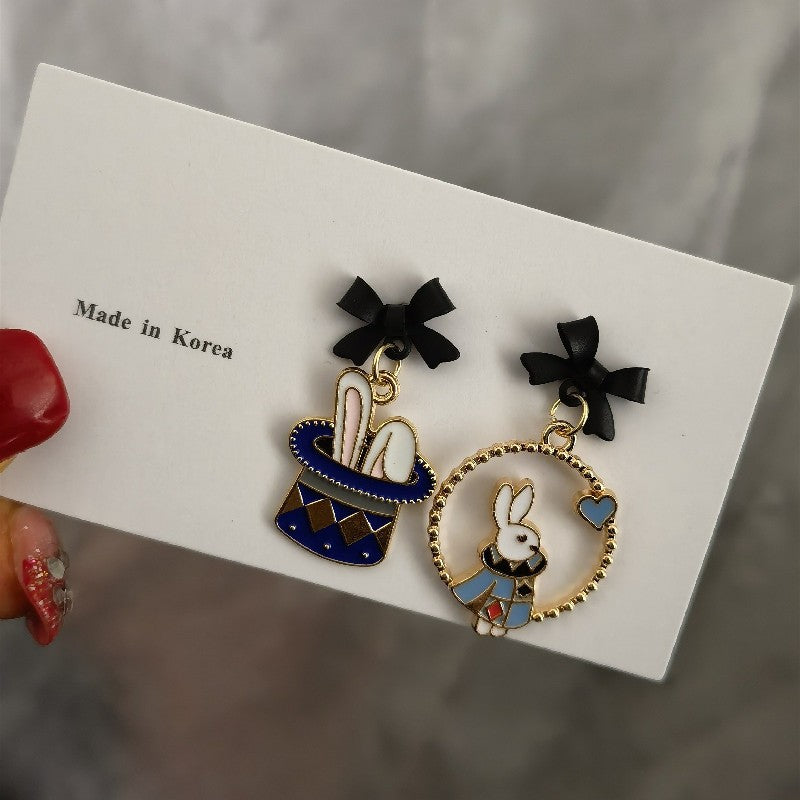 Wholesale 3D Rabbit Pink Peach Heart Alloy Earrings