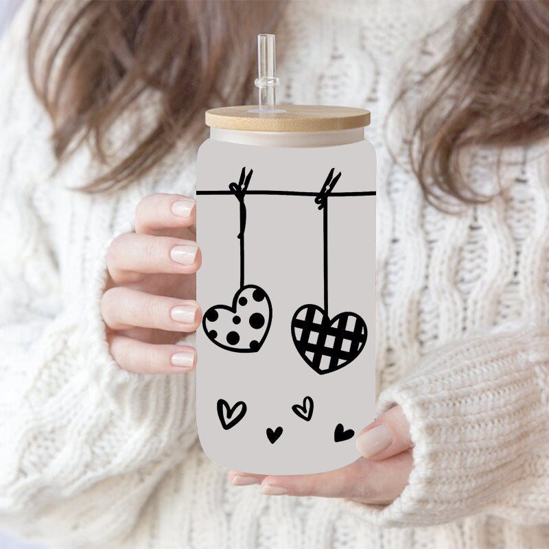 Wholesale Pink Love Flower  16oz Cup UV DTF Wraps