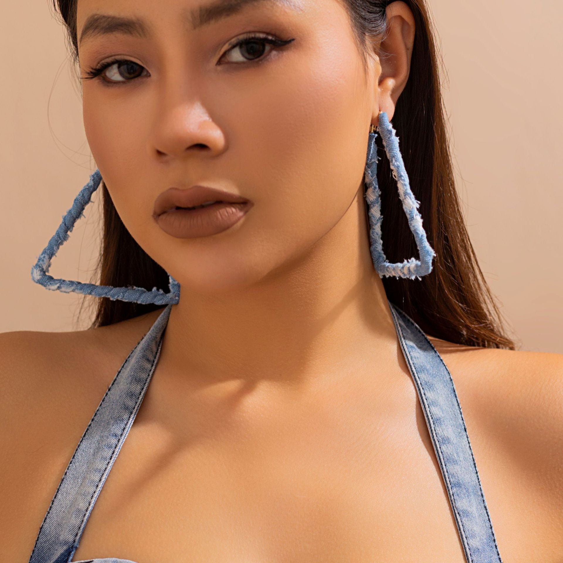 Wholesale Sweet and Cool Geometric Ring Denim Earrings