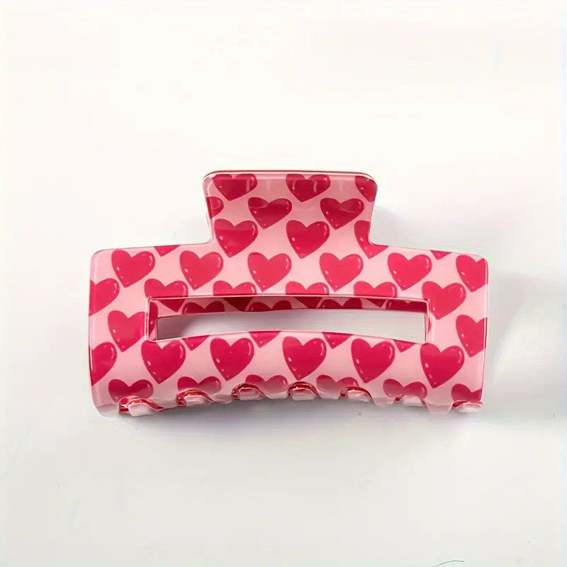 Wholesale Hair Accessories New pink Heart-shaped Printed Clip Women's Valentine's Day Sweet Paytail Hairpin Hair Shark Clip