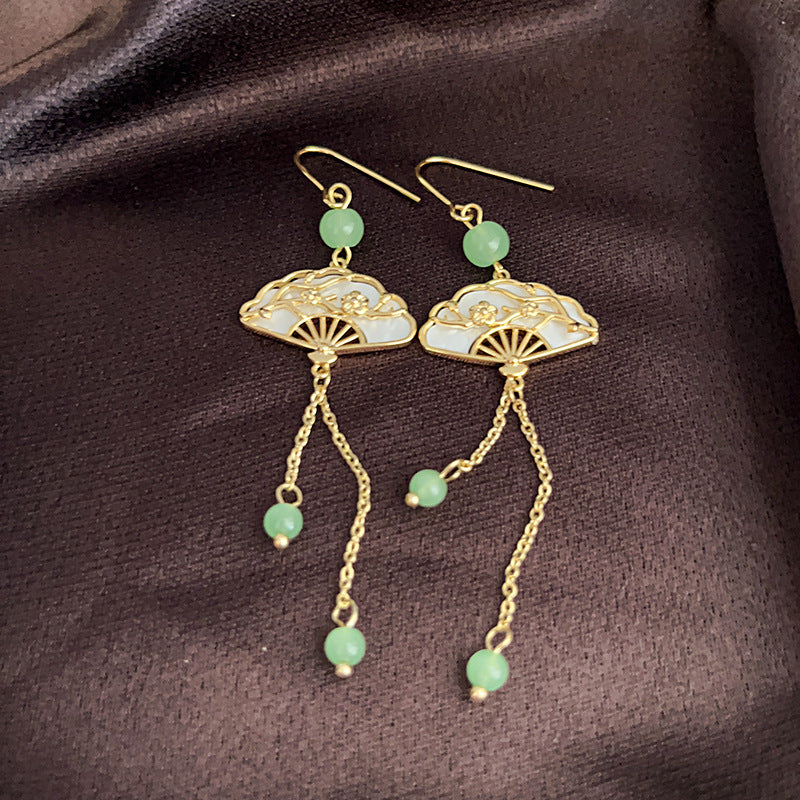 Wholesale New Chinese Style Lotus Fan Butterfly Pearl Tassel Temperament Fashion Niche High-end Earrings